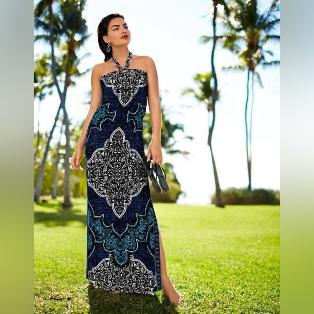 White House‎ Black Market Halter Neck Damask Maxi Dress – XS